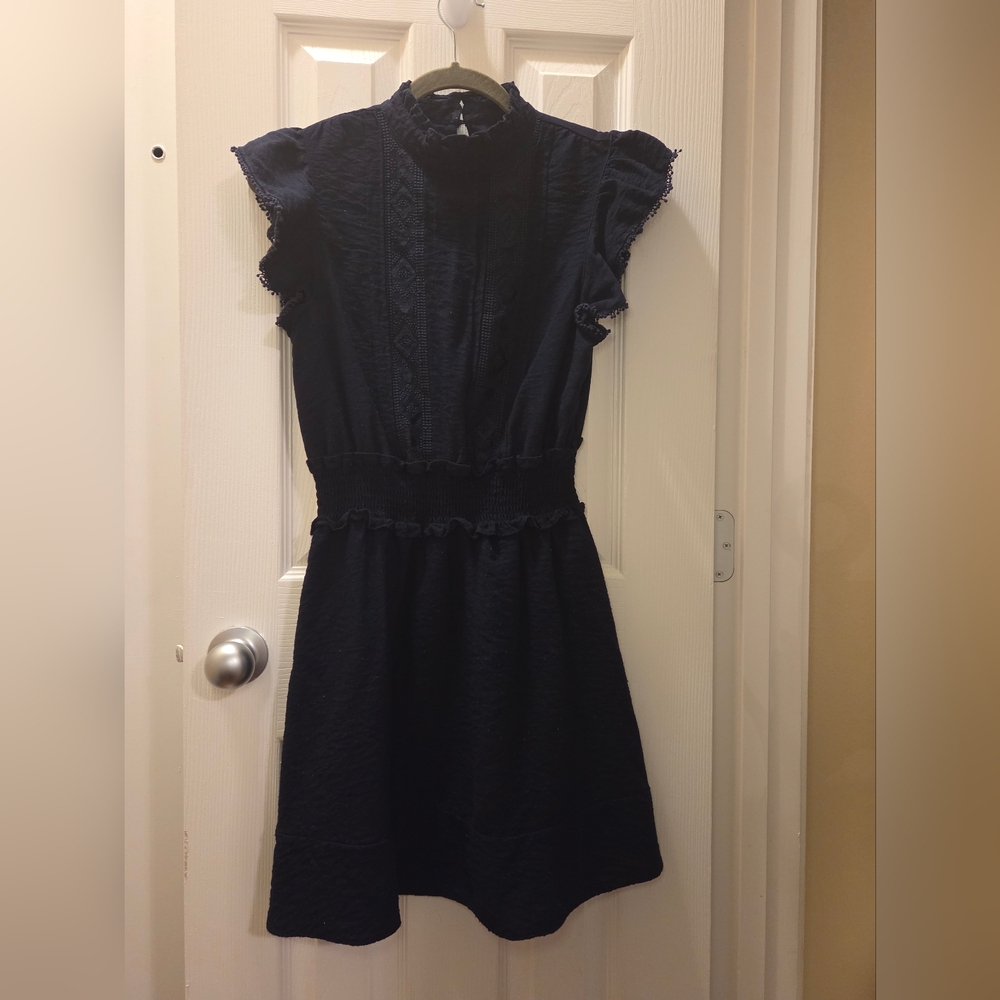 Vince Camuto Navy Blue Dress with Ruffle Sleeves XXS